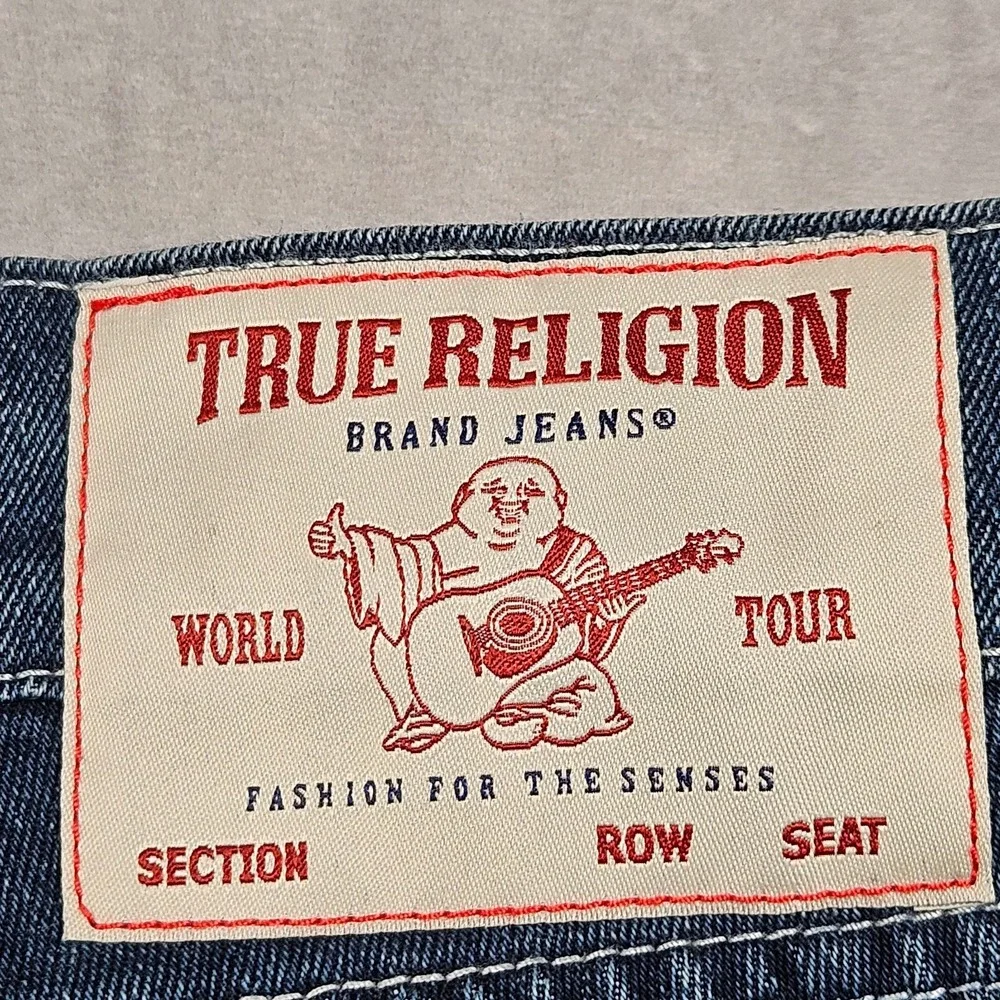 NEW True Religion Ricky Relaxed Straight Jeans Mens 38x34 Dark Wash Flap Pockets